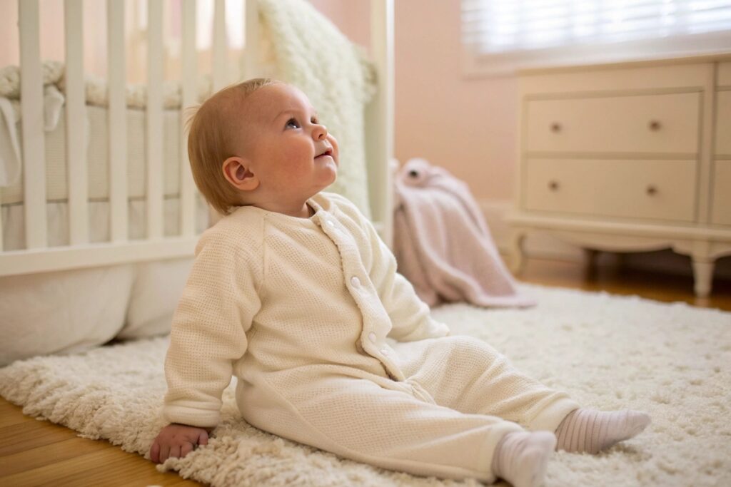 Baby in soft cream onesie