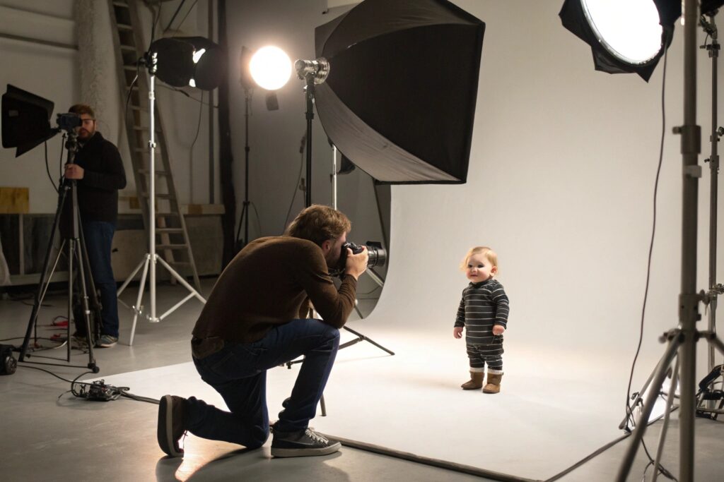 Baby model at a professional photoshoot