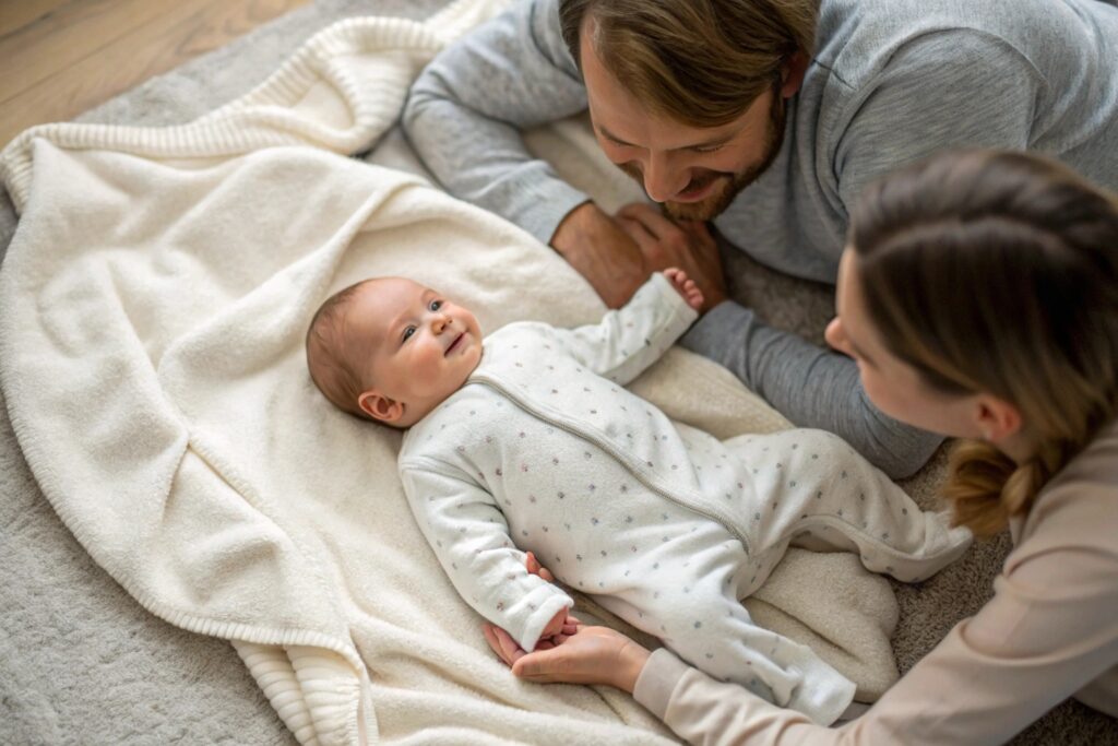 Baby wearing organic cotton onesie