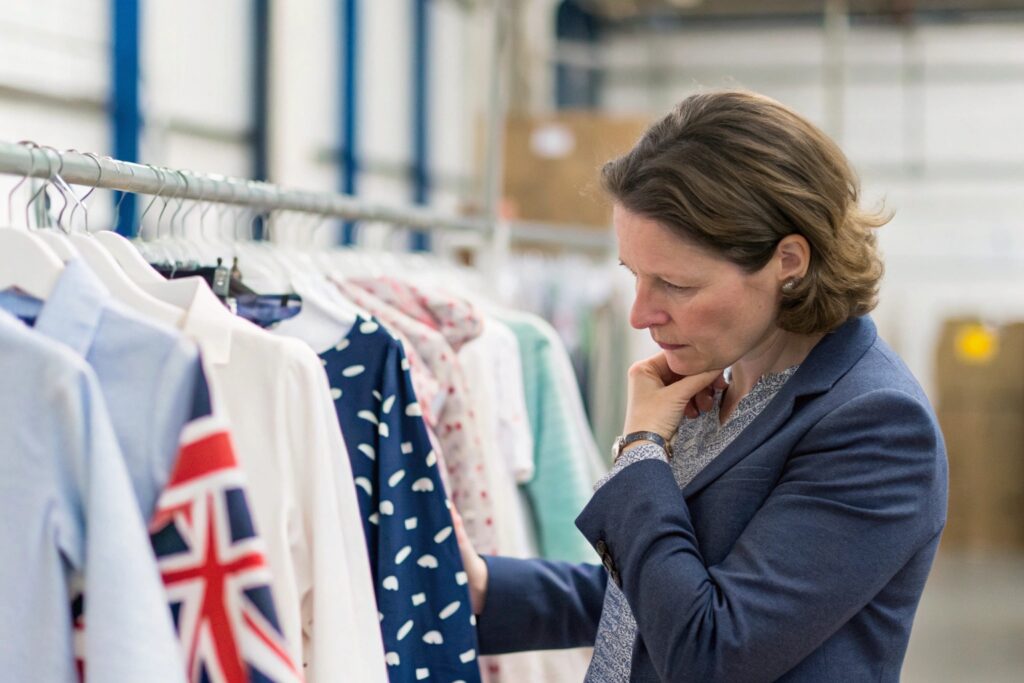 Business owner admiring the latest fashion collection