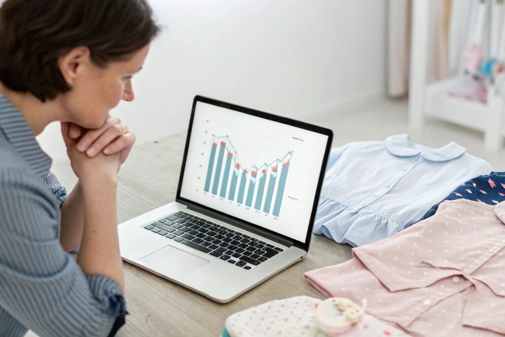 Business owner analyzing clothing sales