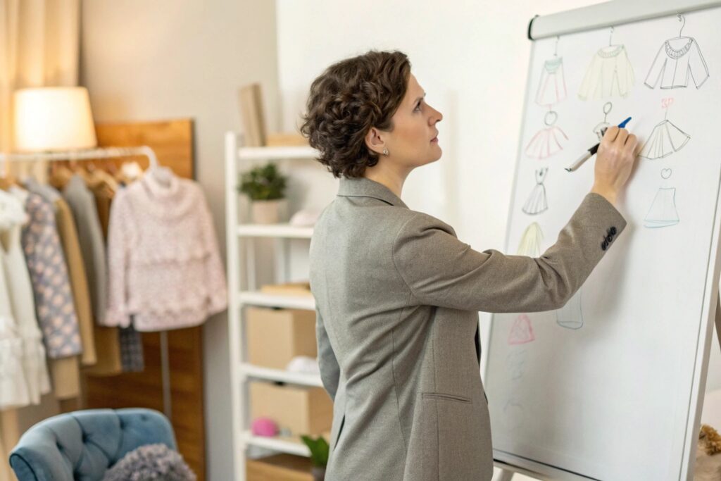Business owner brainstorming clothing designs
