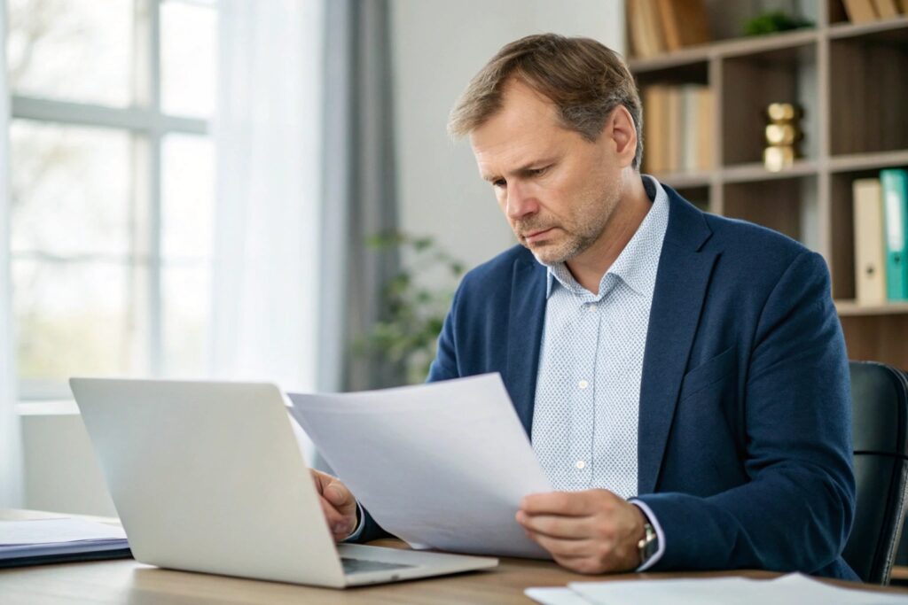 Business owner reading documents