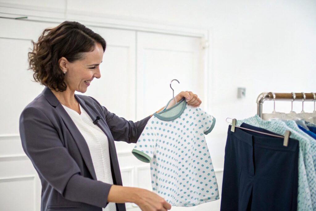 Business owner reviewing babywear sample