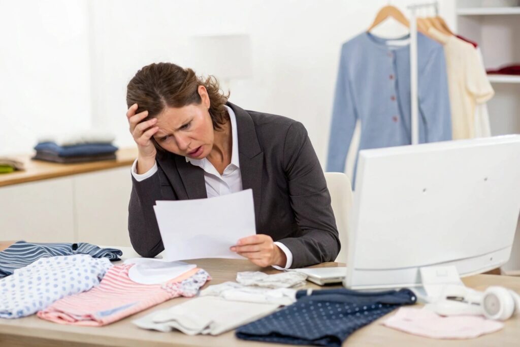 Business owner frustrated with clothing order