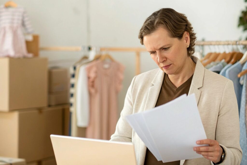 Business owner researching textile orders
