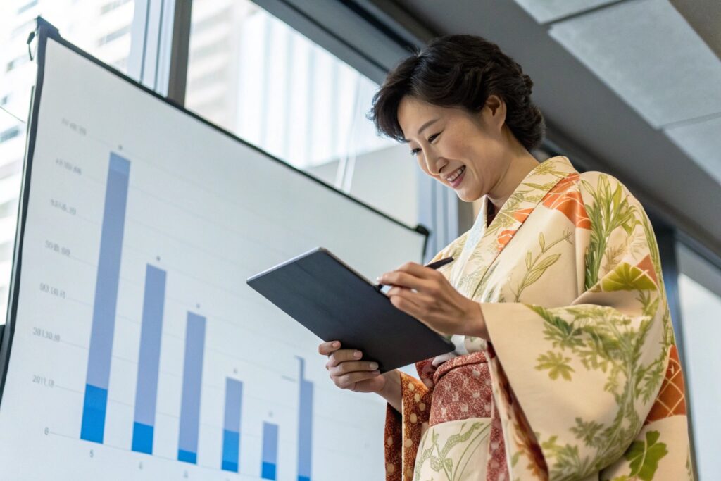 Business owner reviewing data