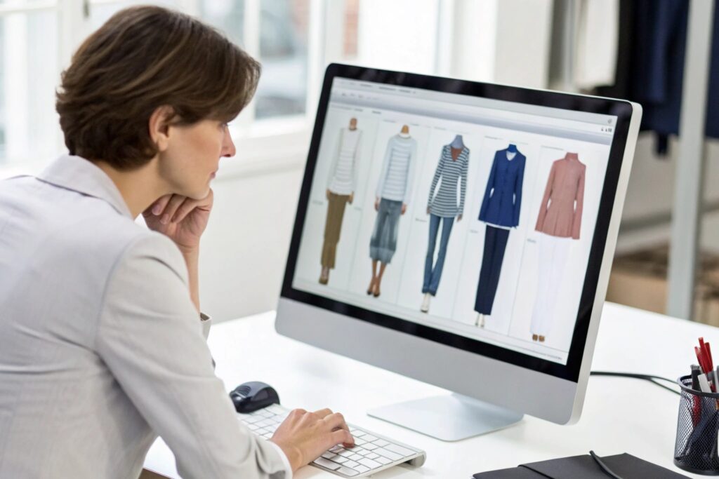 Business owner reviewing clothing designs