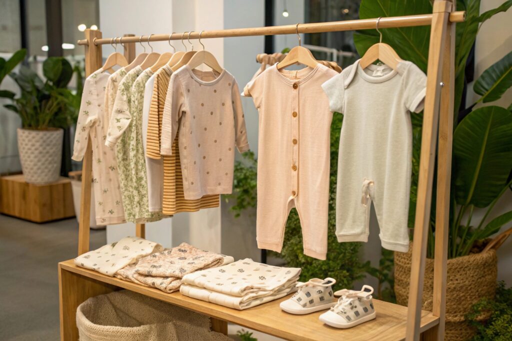 Organic baby clothes display