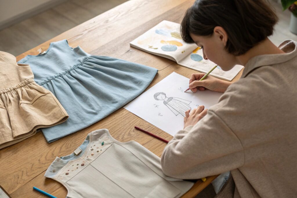 Fashion designer sketching a dress