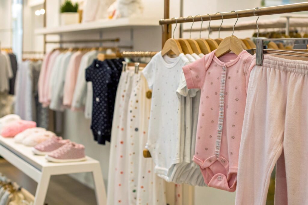 Thriving e-commerce store showcasing babywear, including onesies, pants, and shoes