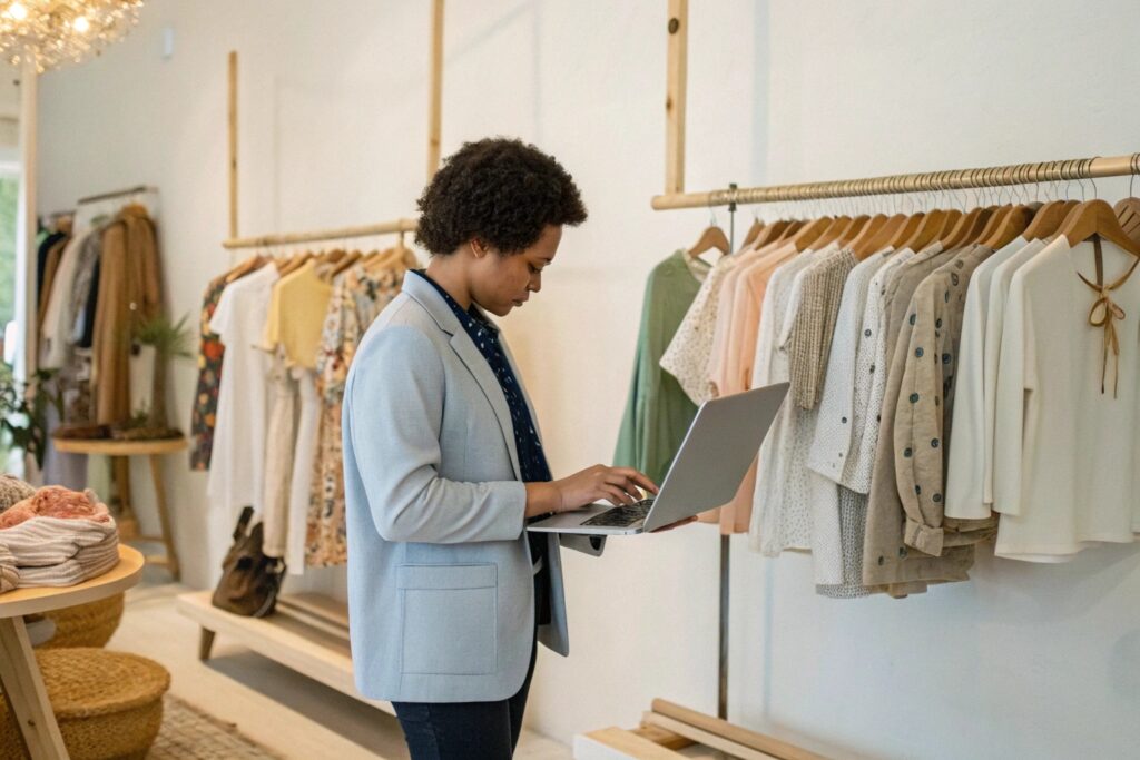 Business owner exploring boutique clothing trends
