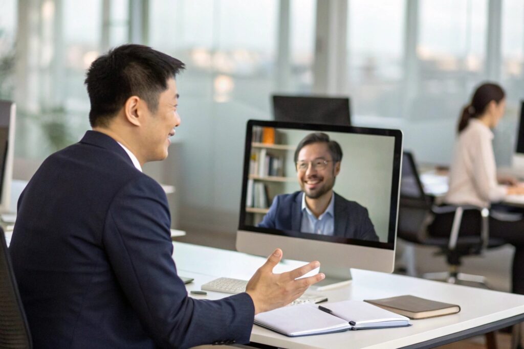 A business owner having a video conference with a colleague