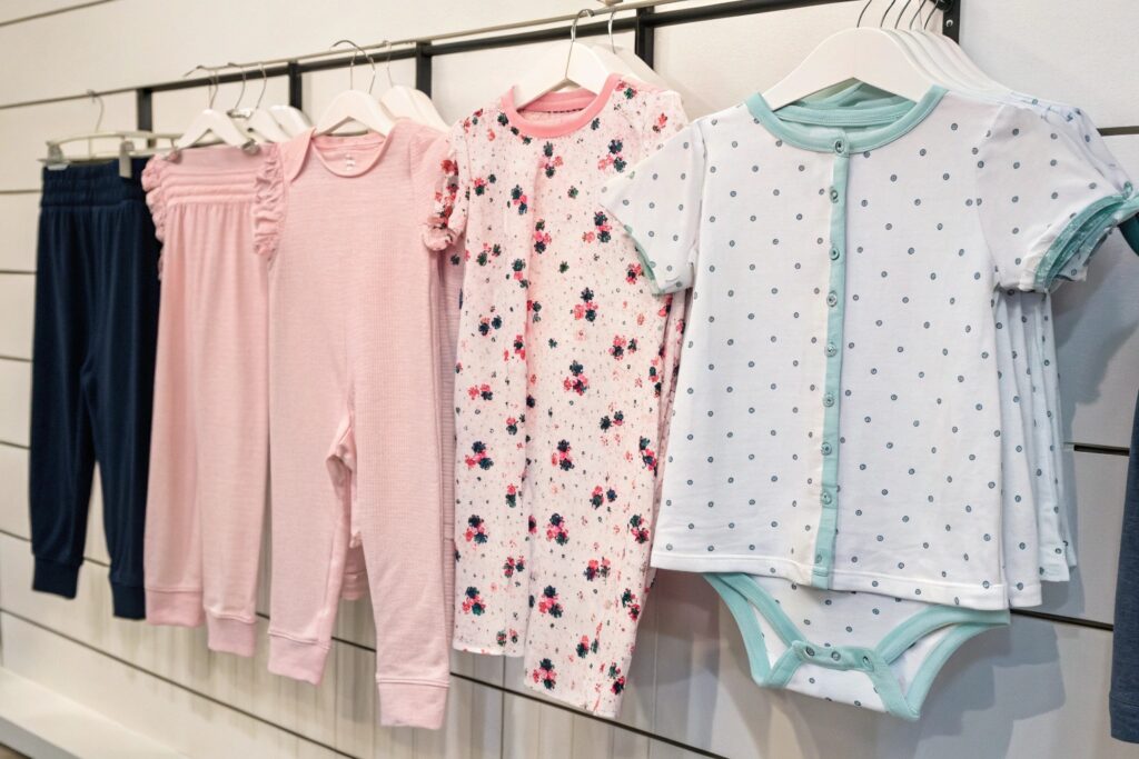Display of baby clothes