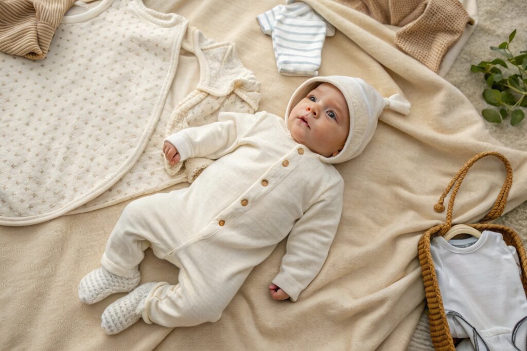 Newborn in organic cotton outfit