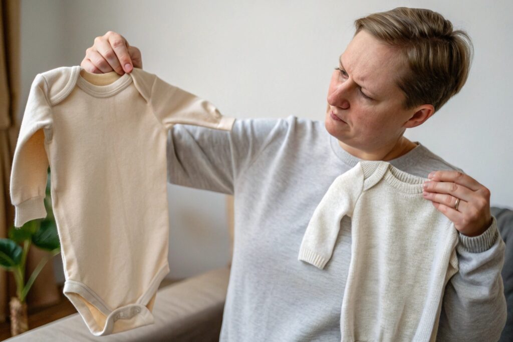 Parent comparing baby clothes
