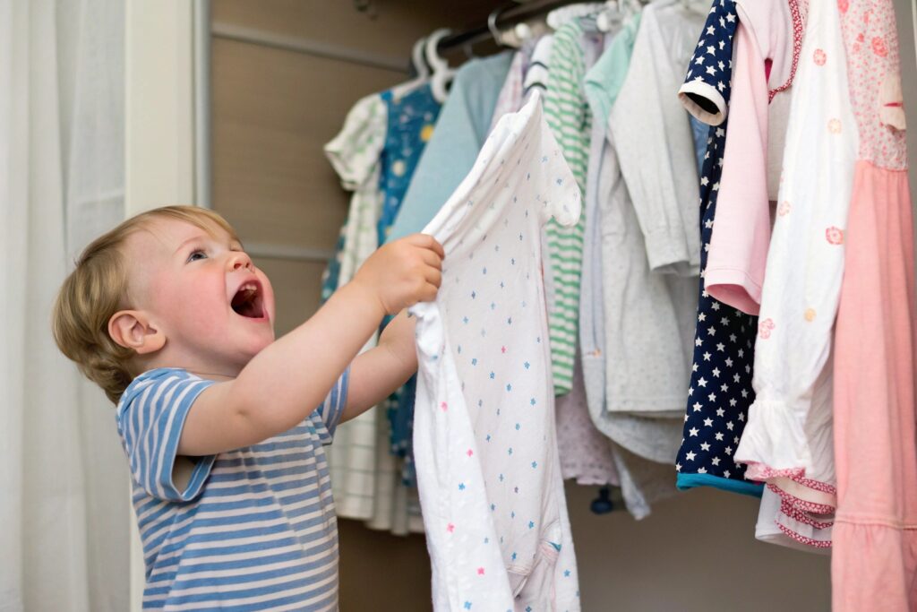 Child Picking Out Clothes from Closet