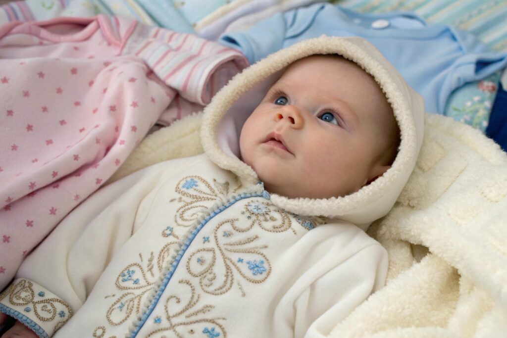 Baby in a custom onesie with a unique design