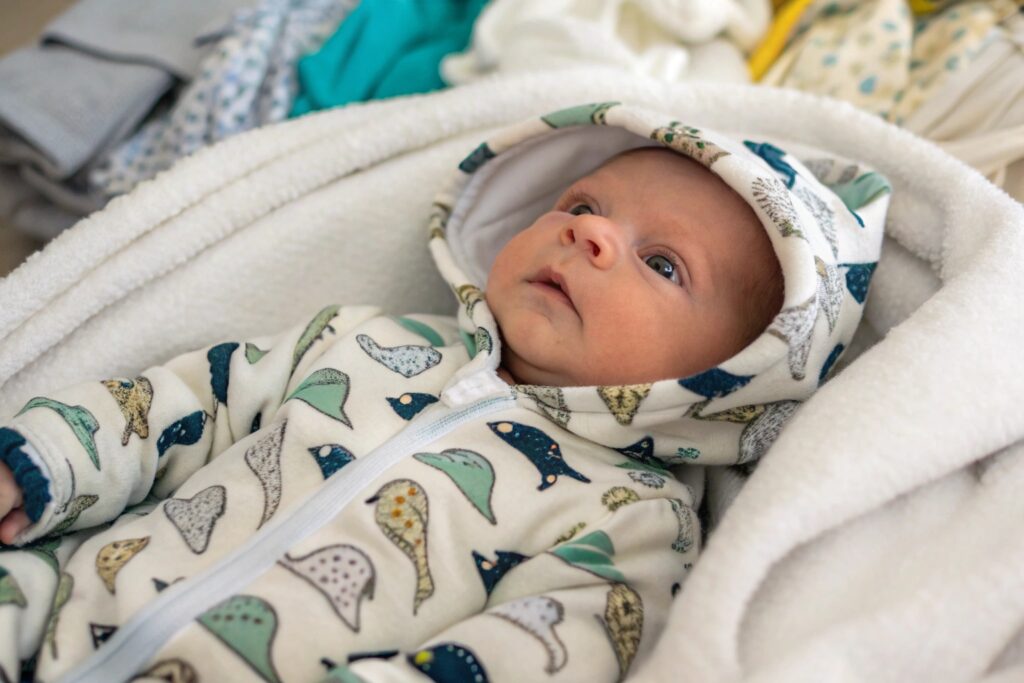 Baby in a limited edition custom-designed outfit