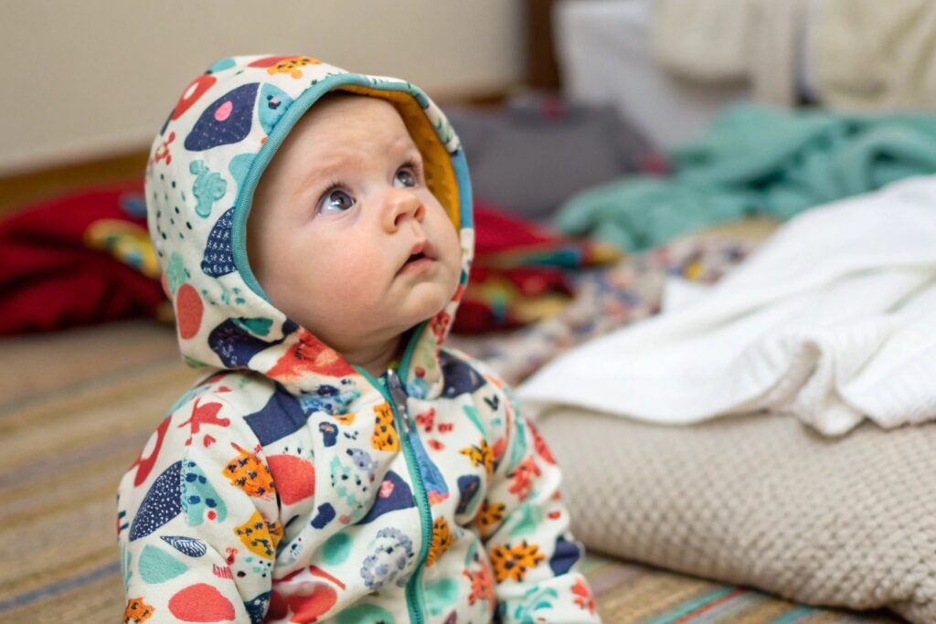 Baby wearing a unique, expressive outfit