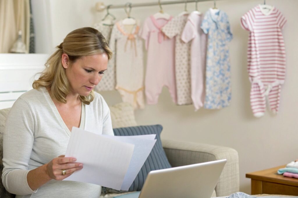 Babywear brand owner analyzing the launch schedule on a laptop
