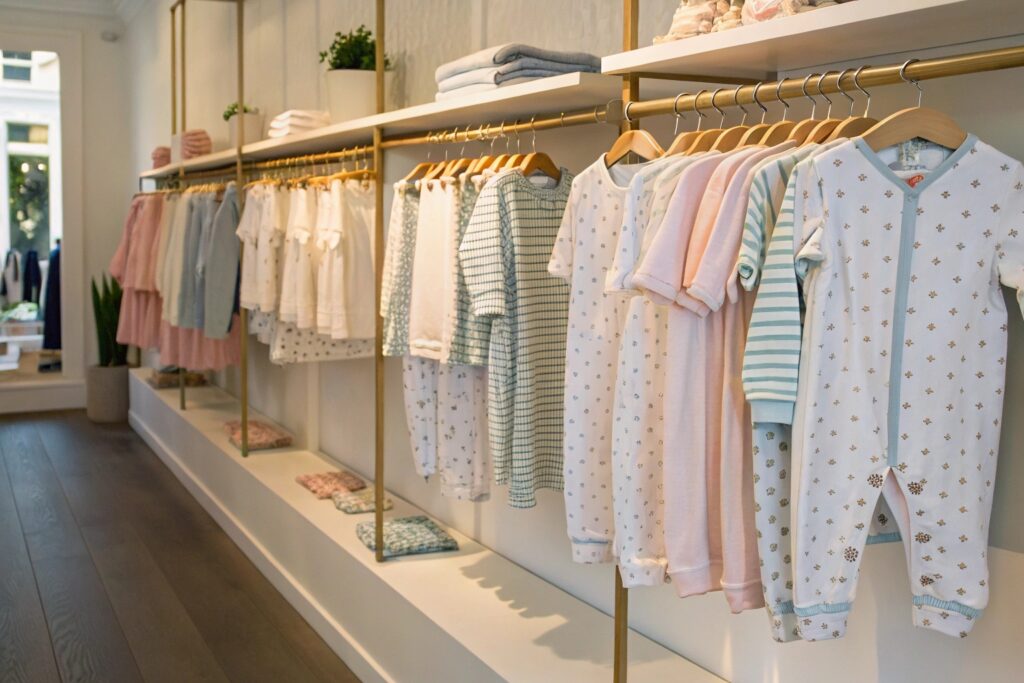 Boutique store with babywear on display