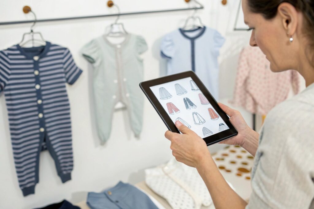 European brand manager using a tablet for product personalization