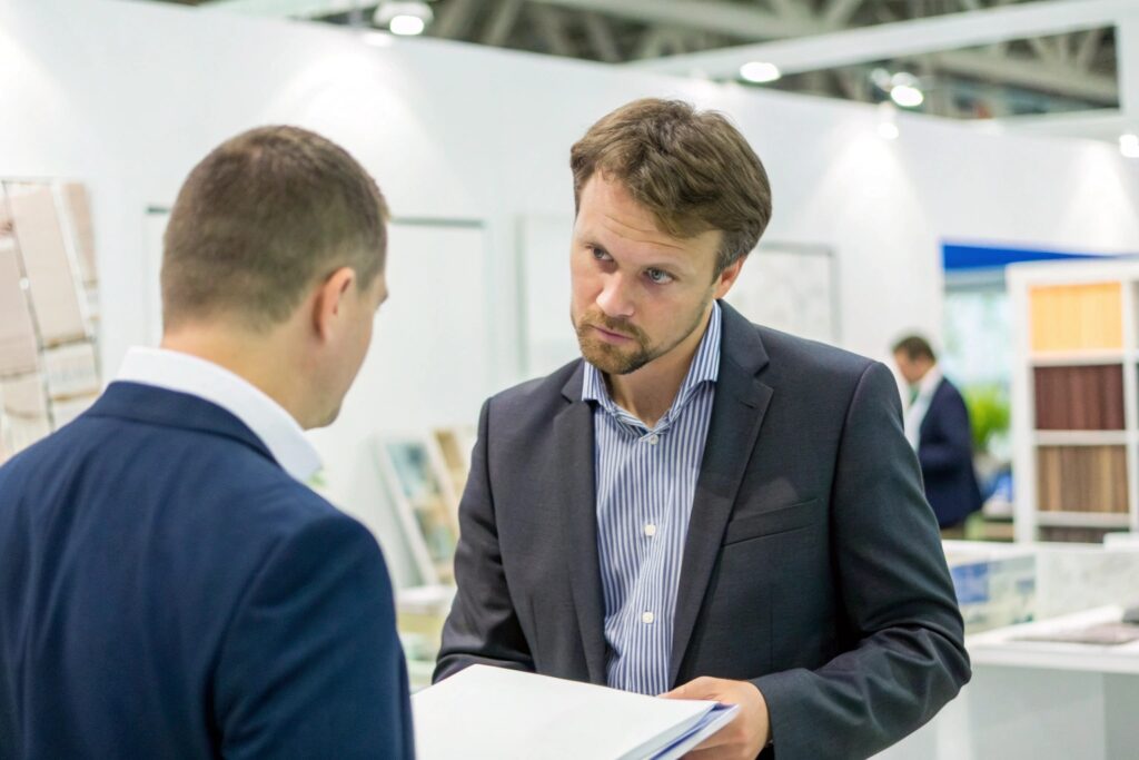 Buyer in a focused discussion with a supplier