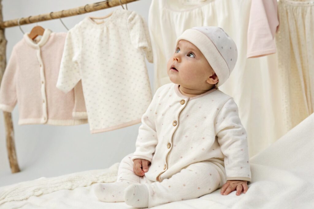 Child dressed in a classic, high-quality outfit