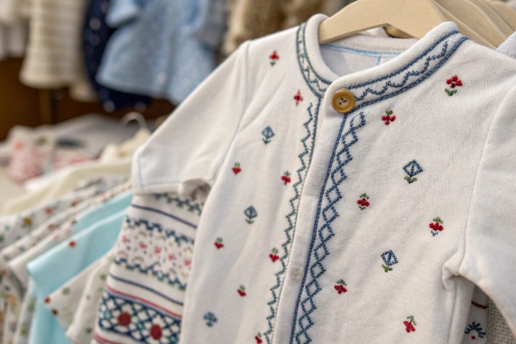 Close-up of a custom kidswear garment showing detail