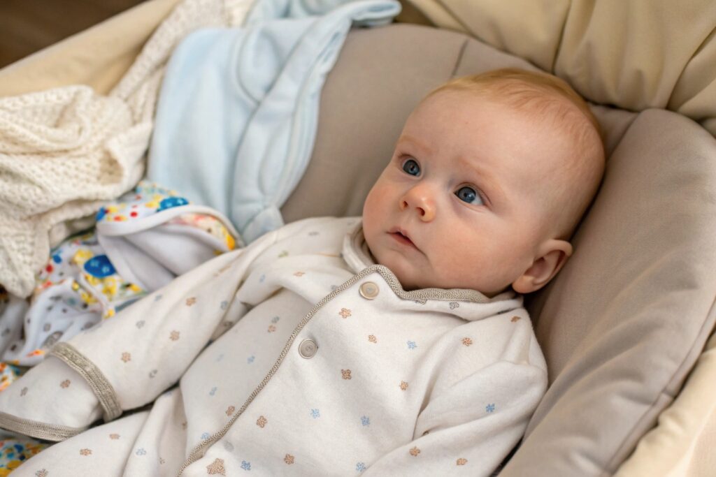 A close-up of a baby dressed in a soft J.Crew kidswear garment