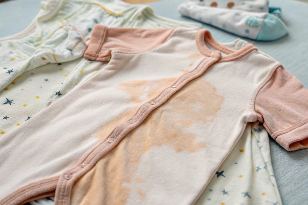A washed baby garment showing visible stains