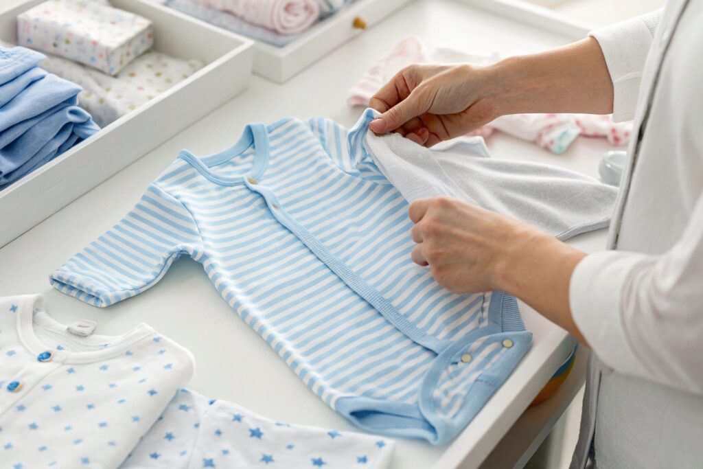 Close-up of high-quality babywear being checked