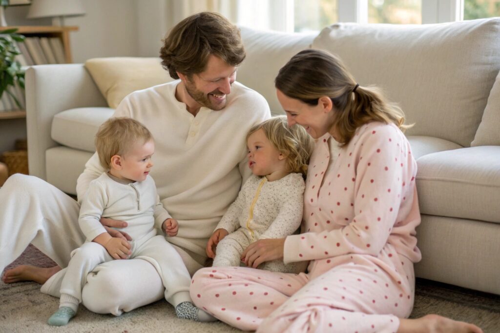 European family enjoying time together at home