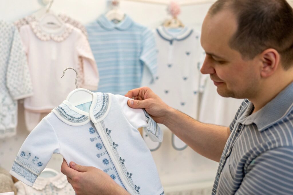 Parent giving a personalized baby outfit