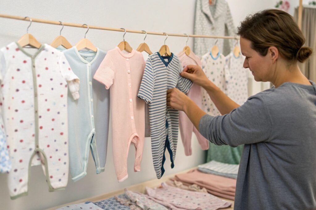 Parent selecting from a range of custom babywear