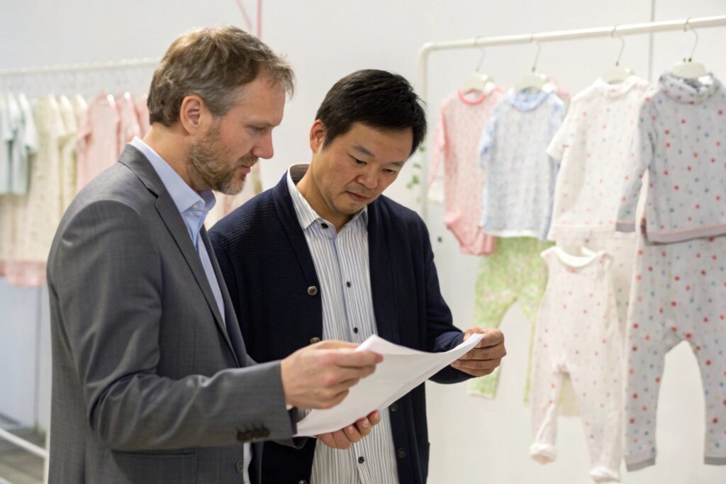 Professional and supplier reviewing designs