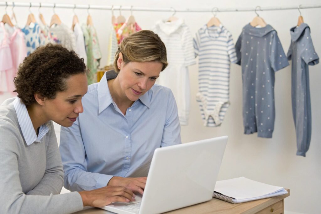 Business owner and compliance expert working on a laptop