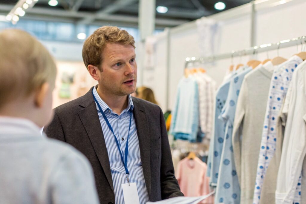 Business owner attending a trade fair