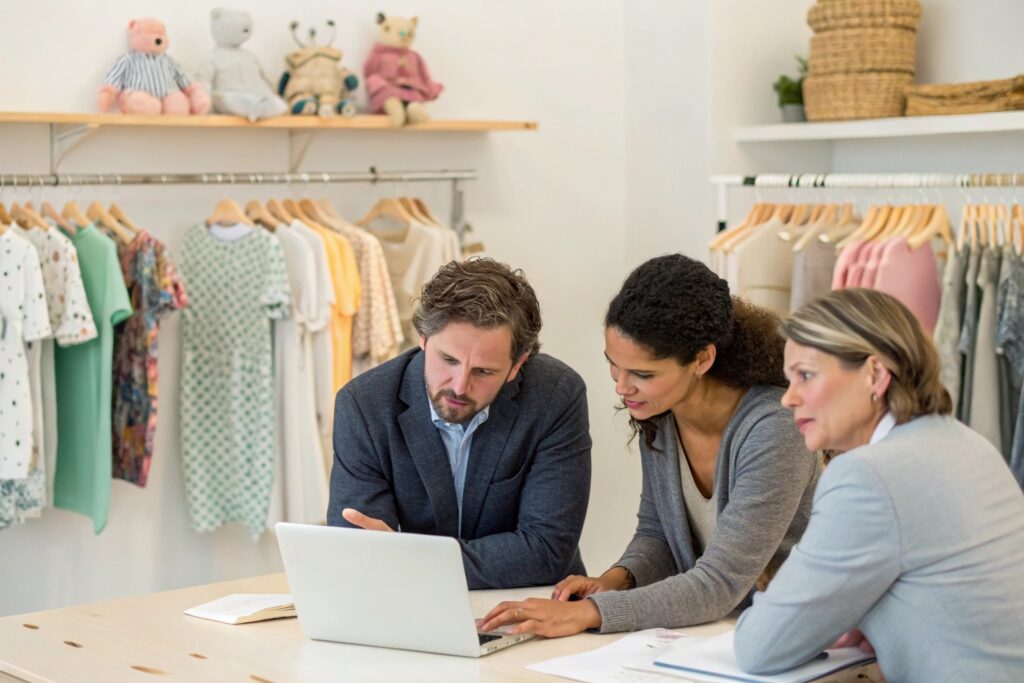 Business owner brainstorming with team members
