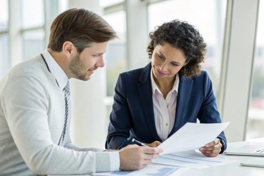 Business owners discussing certifications