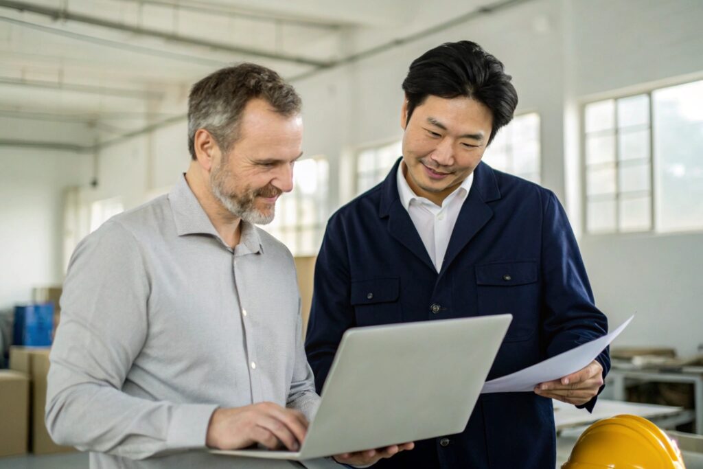 Business owner discussing logistics