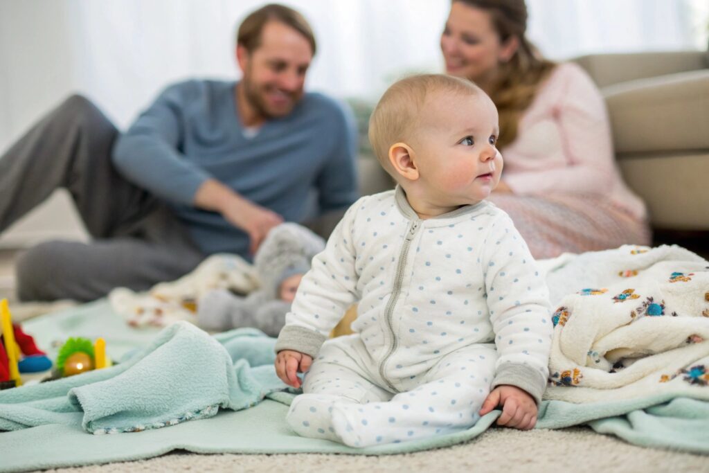 Baby enjoying time with family while wearing cute clothes
