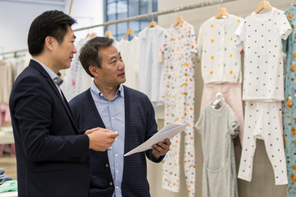 Business owner negotiating prices with a supplier in a store