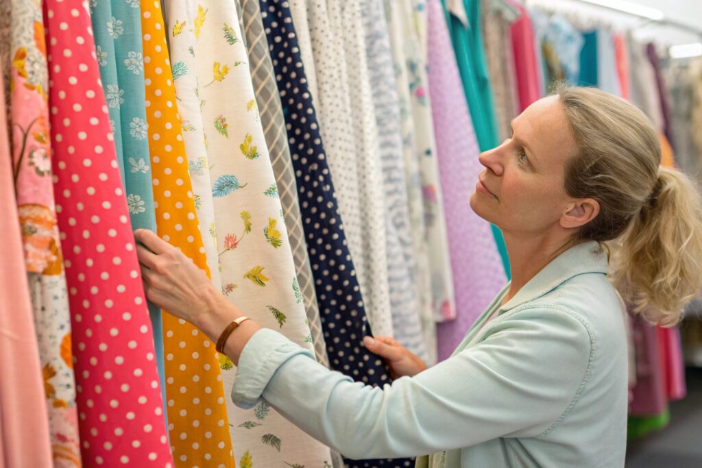 Business owner or designer selecting fabric