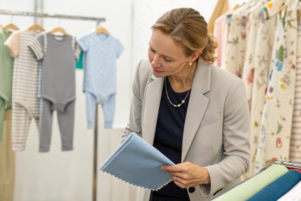 Business owner reviewing fabric swatches