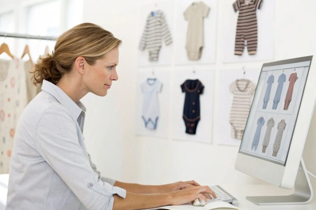 Business owner or designer reviewing babywear designs