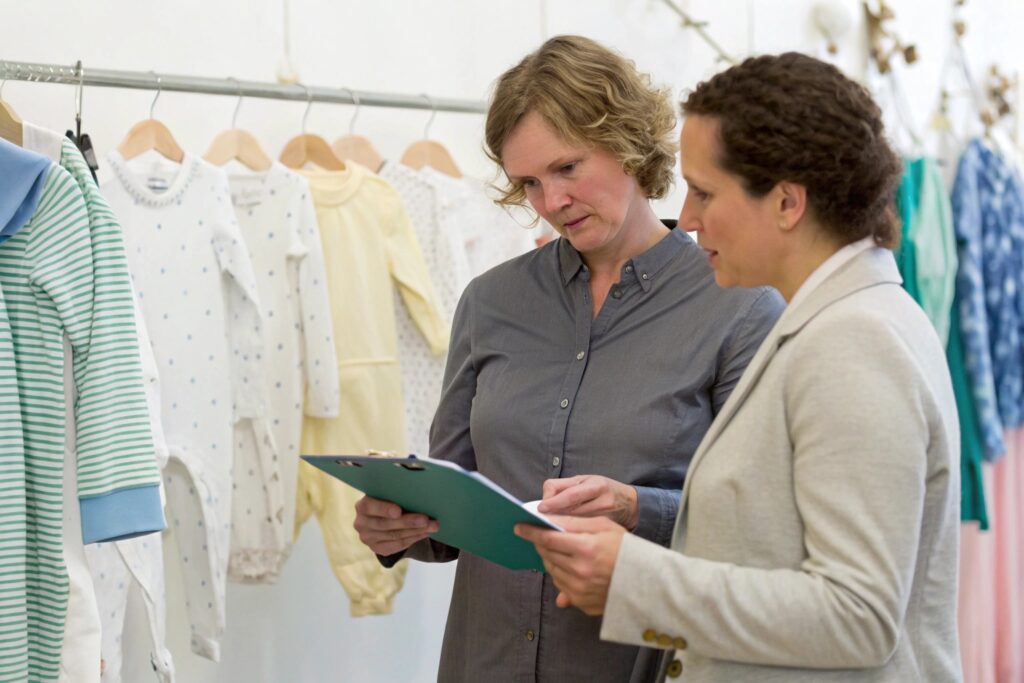 Business owners reviewing product details