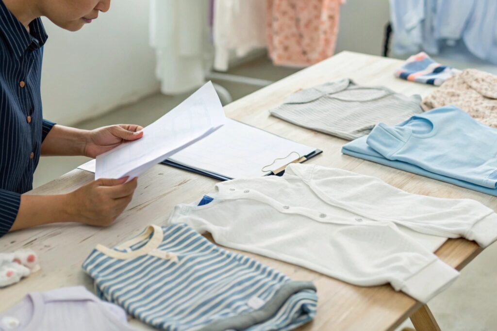 Reviewing children's clothing samples and designs