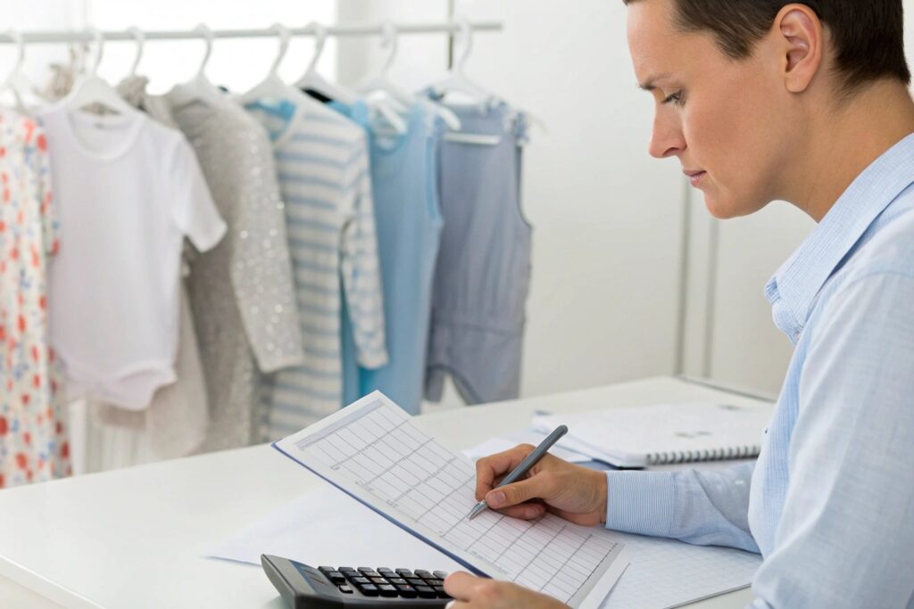 Business owner working with clothing inventory